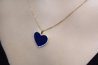 1/6 Carat Diamond and Turquoise or Blue Lapis Heart Pendant Necklace for Women i
