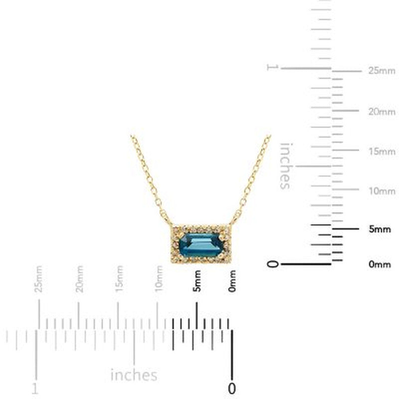 London Blue Topaz and .06 CT. T.W. Diamond Baguette Pendant Necklace in 14K Gold