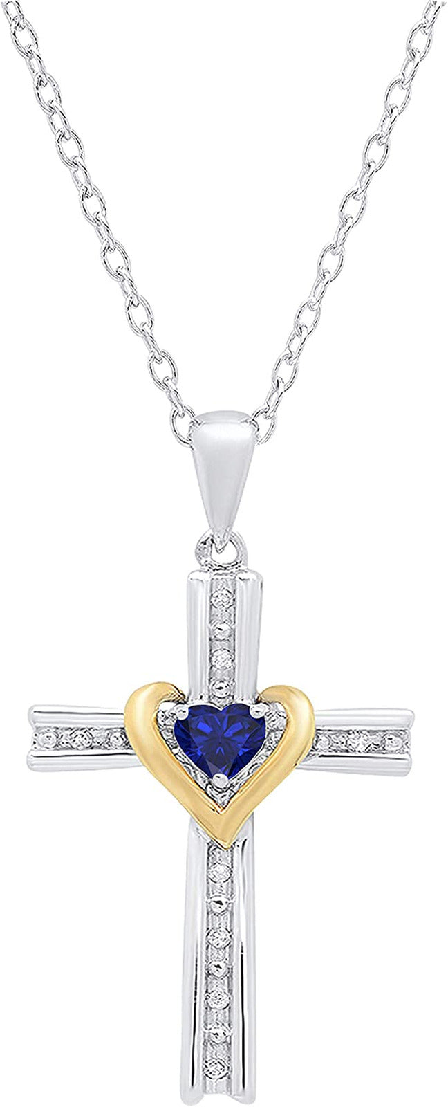 4 MM Heart Lab Created Gemstone & round Natural Diamond Ladies Heart Cross Penda