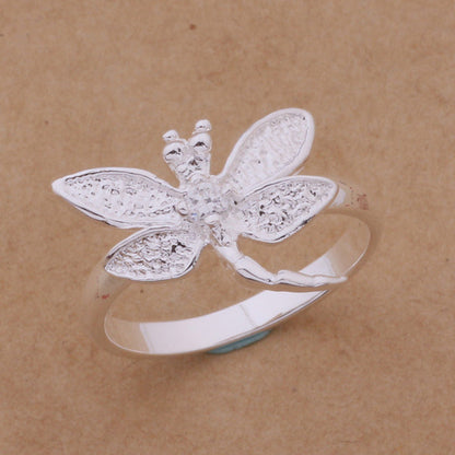 Dragonfly Diamond Earrings Necklace Ring Silver Plated Set
