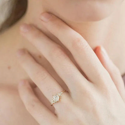 Square Diamond Rings Cross Border 14K Gold Plated Engagement Ring Pinky/Little F