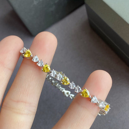 New S925 Silver Simple Interval Yellow Diamond Love Bracelet