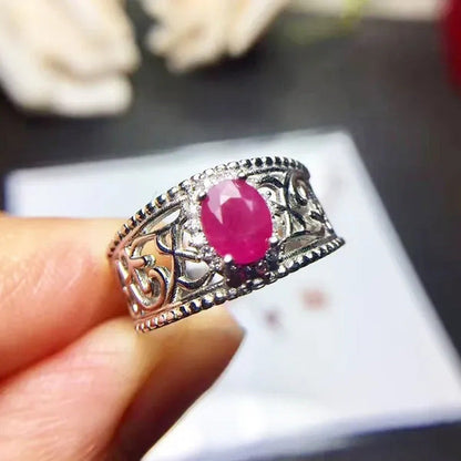 Vintage Ruby Ring 5 Mm * 6 Mm Natural Africa Ruby Silver Ring Solid 925 Sterling