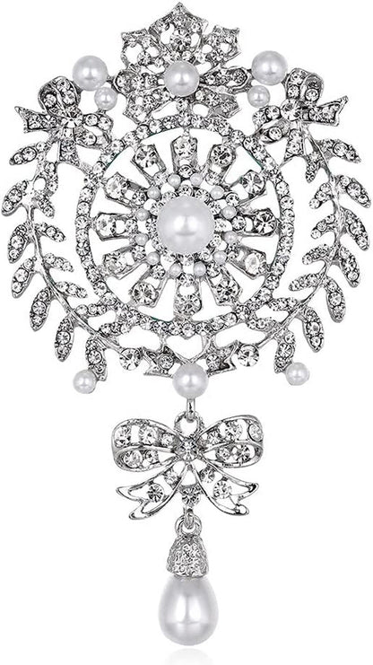 Brooches European and American Creative Personality Diamond-Studded Pearl Flower