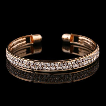 Womens Fashion Gold Crystal Rhinestone Open Bangle Cuff Bracelet Jewelry Gold
