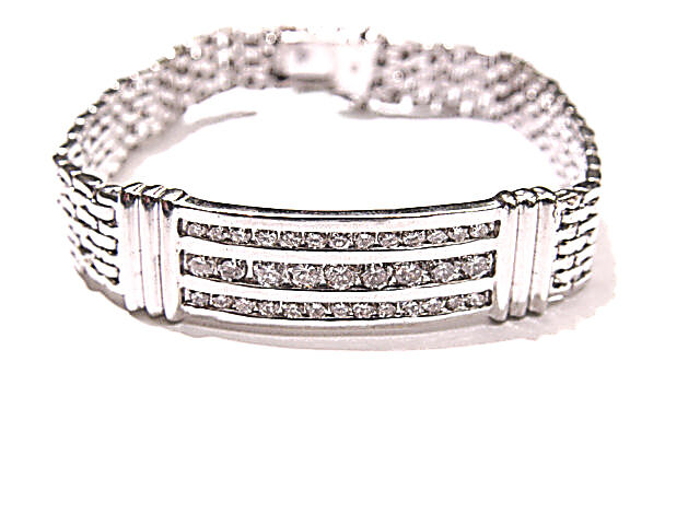 MENS ROUND BRILLIANT DIAMOND 3 ROW I.D. BRACELET DIAMOND MEN BRACELET