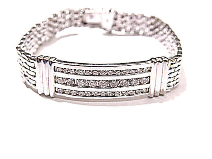 MENS ROUND BRILLIANT DIAMOND 3 ROW I.D. BRACELET DIAMOND MEN BRACELET