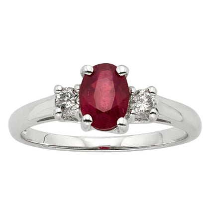 Three Stone Ruby Ring with 0.20 CT. T.W. Diamond Set in 14K Gold