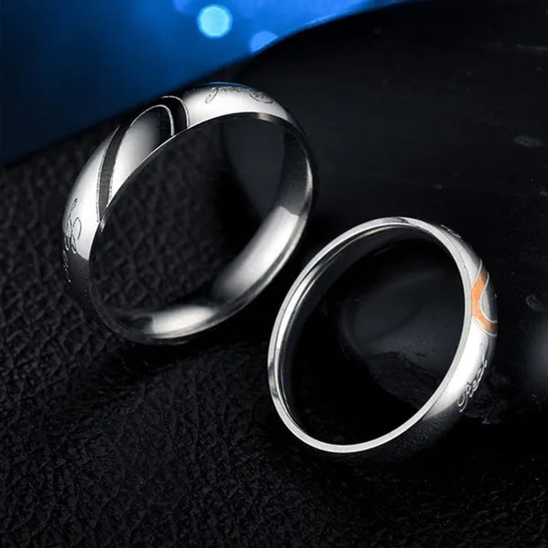 2 Pcs / Set . Heart of Love Couple Titanium Steel Wedding Rings for Women Fashio