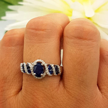 Collection 6X4 MM Oval & round Cut Blue Sapphire and round Diamond Ladies Engage
