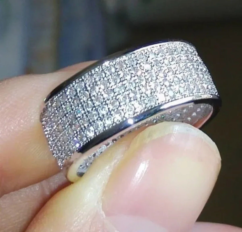 Sparkling 925 Solid Sterling Silver White Diamond Wedding Band Rings Engagement
