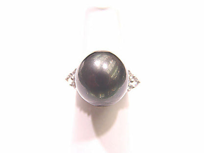 BLACK SOUTH SEA PEARL RING WITH DIAMONDS TONE SATURATION DEPTH COLOR VERY GOOD
