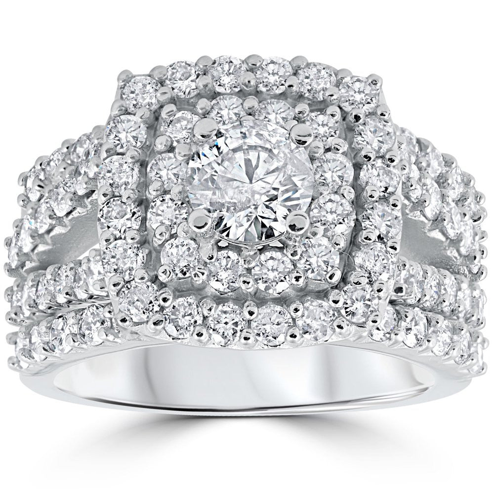 3 Ct Diamond Engagement Wedding Cushion Halo Ring Set 10K White Gold