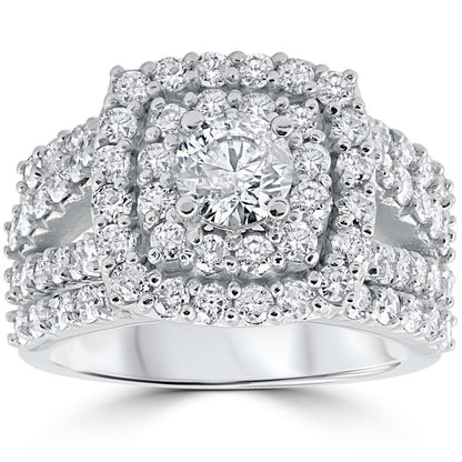 3 Ct Diamond Engagement Wedding Cushion Halo Ring Set 10K White Gold