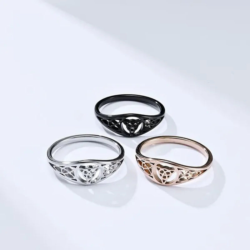 Women Men Viking Celtic Triquetera Knot Ring Titanium Stainless Steel Hollow Out