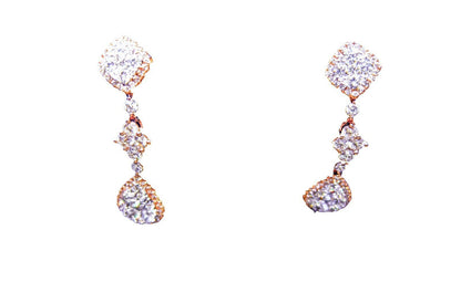 ROSE GOLD DIAMOND ROUND BRILLIANT SET DANGLE CLUSTER