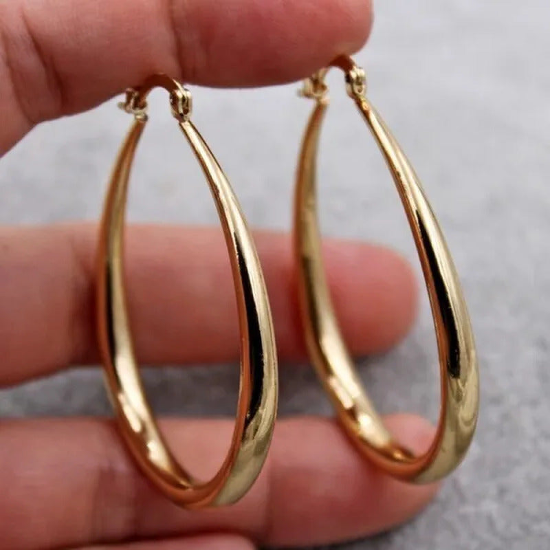 Simple Smooth Gold Plated Exaggerate Hoop Earrings Wedding Engagement Anniversar
