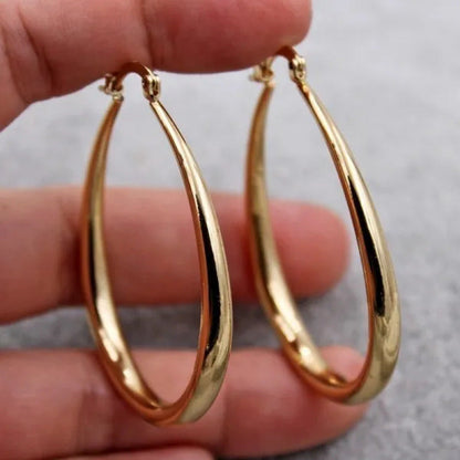 Simple Smooth Gold Plated Exaggerate Hoop Earrings Wedding Engagement Anniversar