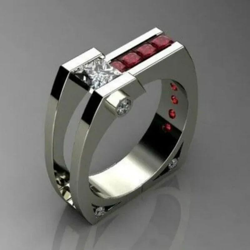 925 Silver Anniversary Statement Natural Gemstones White Sapphire Ruby Ring New