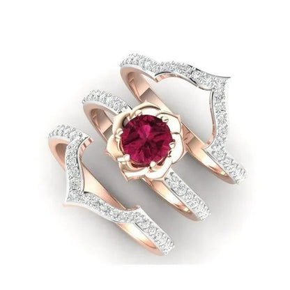 New High Quality Rose Gold Natural Ruby Diamond Ring Ladies Engagement Wedding R