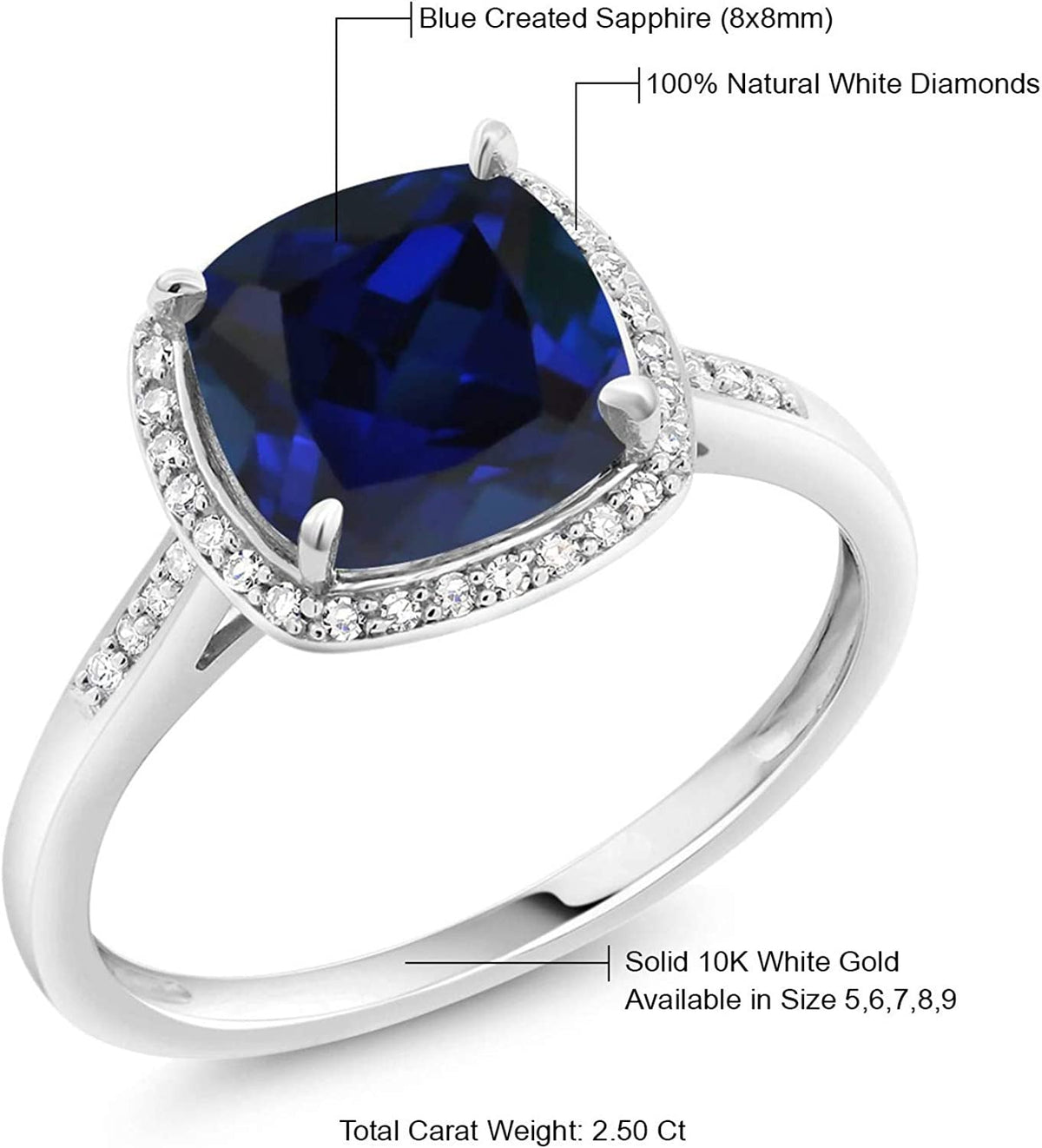 10K White Gold Blue Created Sapphire and Accent Diamond Women'S Engagement Ring