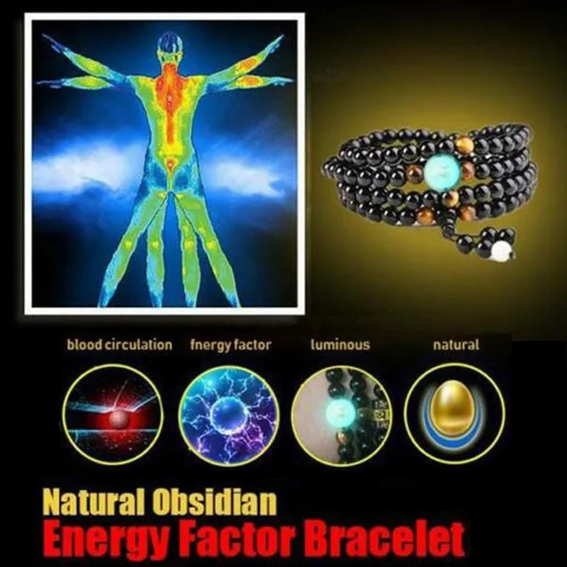 New Luminous Natural Stone Black Obsidian Healing Bracelet Weight Loss Unisex Sl