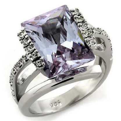 Alamode LOAS1124-6 Rhodium 925 Sterling Silver Ring with AAA Grade CZ, Light