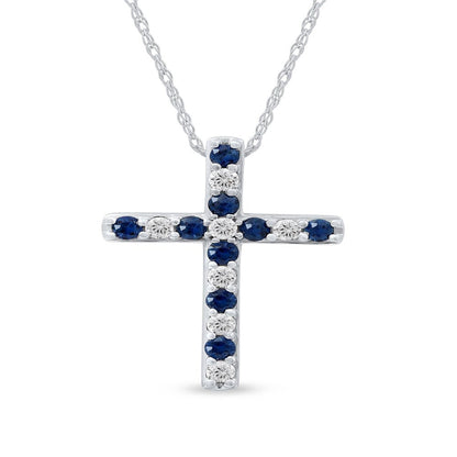 Imperial Gemstone 10K White Gold round Cut Blue Sapphire 1/5CT TW Diamond Cross