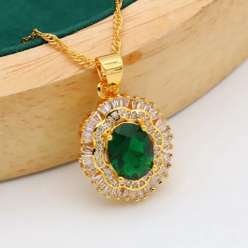 New Arrivals Gold Color Jewelry Sets for Women Wedding Green Zircon Bracelet Ear