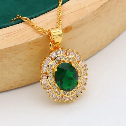 New Arrivals Gold Color Jewelry Sets for Women Wedding Green Zircon Bracelet Ear