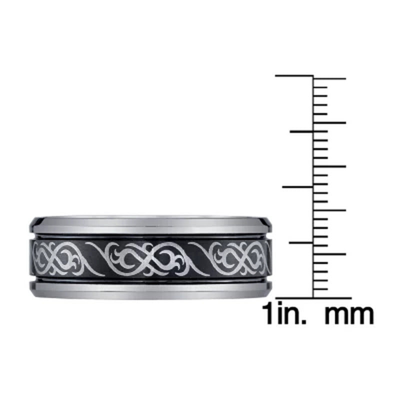 Men'S 9Mm Black and Grey Tungsten Band
