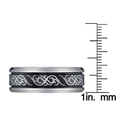 Men'S 9Mm Black and Grey Tungsten Band