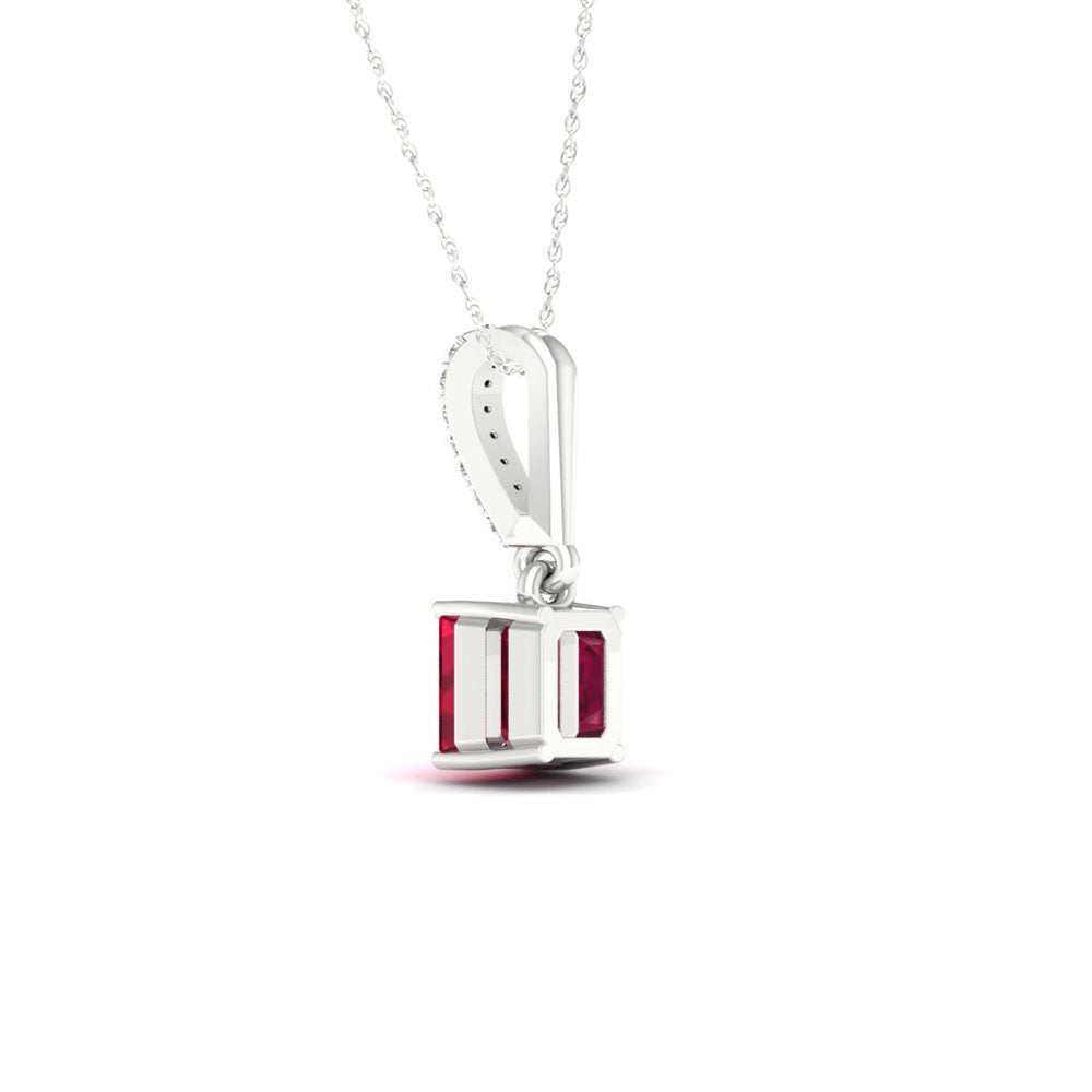 Imperial Gemstone 10K White Gold Emerald Cut Ruby 1/20 CT TW Diamond Halo Pendan