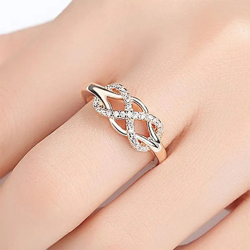 Crystal Infinity Ring Women'S Fashion Rose Gold Color Ring Wedding Jewelry