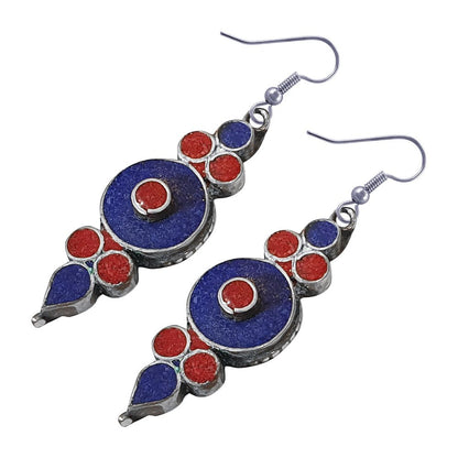 Handmade Drop Earring for Women, Coral Lapis Lazuli Gemstone Earrings, Ethnic De