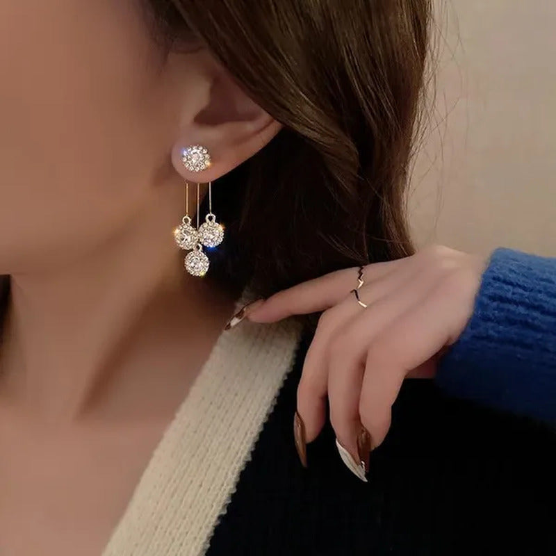 New Luxurious round Rhinestone Tassel Dangle Stud Earrings for Women Shiny Tempe