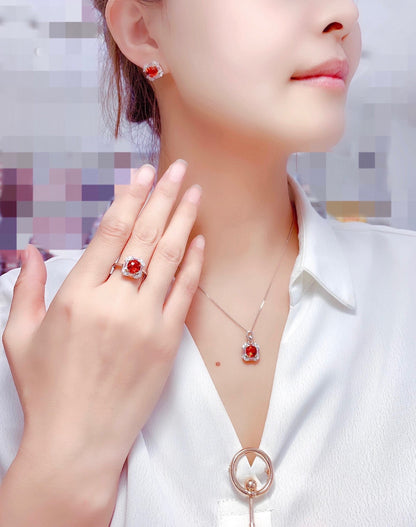 Natural Fanta Color Citrine Set Ring Pendant Earrings Crystal Clean
