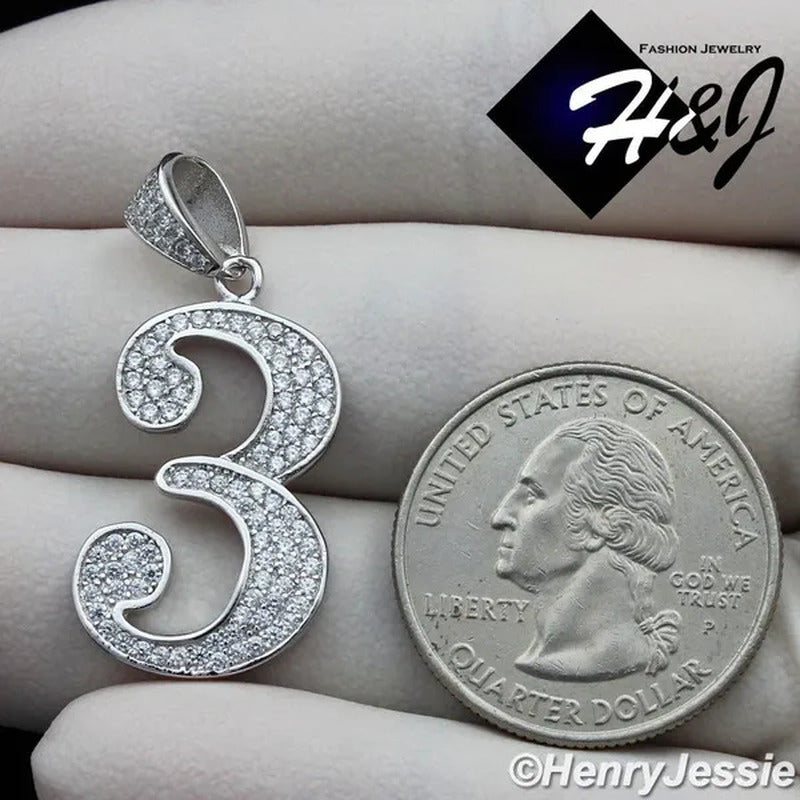 MEN 925 STERLING SILVER LAB DIAMOND ICED BLING NUMBER "0" to "9" PENDANT*SP179