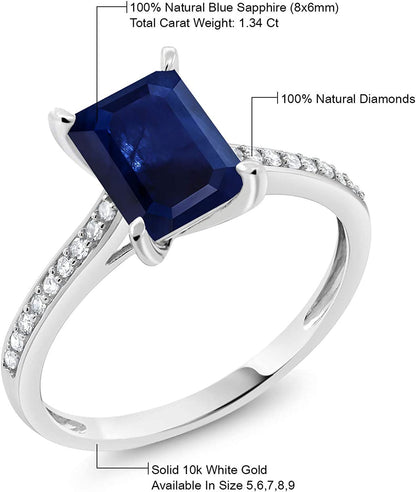 10K White Gold Blue Sapphire and White Diamond Women'S Engagement Ring (1.34 Ctt