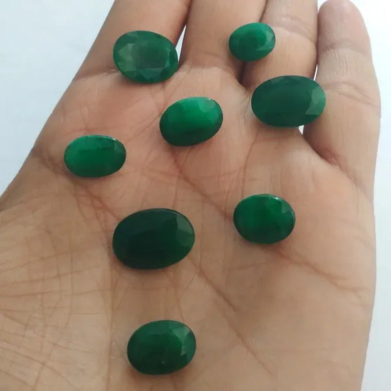NATURAL ZAMBIAN GREEN EMERALD CUT FACETED OVAL SHAPE LOOSE GEMSTONES