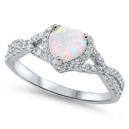 Sterling Silver Women'S .925 Diamond Cubic Zirconia CZ Opal Infinity Heart Halo