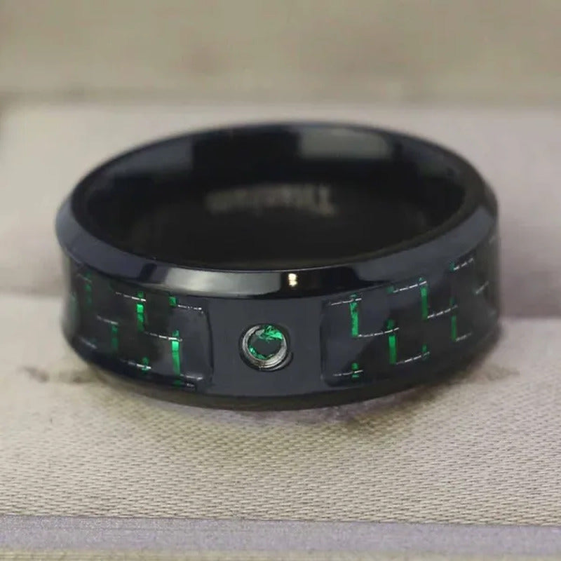 Sz6-12 Couple Rings Green Fiber Cz Titanium Steel Mens Wedding Bands Black Gold