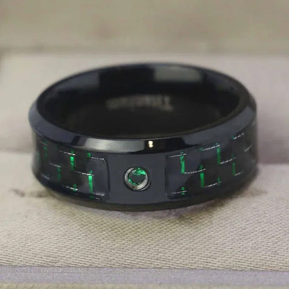 Sz6-12 Couple Rings Green Fiber Cz Titanium Steel Mens Wedding Bands Black Gold