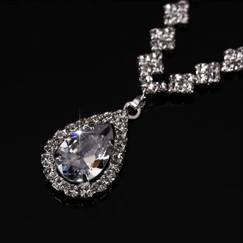 Wedding Silver Jewelry Set for Women Luxury Shiny Austrian Diamond Necklace Wate