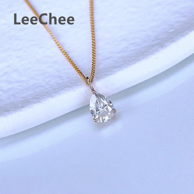 18K Yellow Gold Pendant 0.8CT Real Moissanite Necklace 5*7MM VVS Lab Diamond