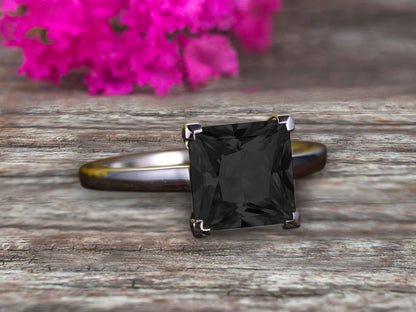 1.25 Carat Classic Princess Cut Black Diamond Moissanite Solitaire Engagement Ri