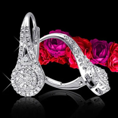 Women Elegant 925 Sterling Silver Paved round Cut Diamond Hoop Huggies Earrings