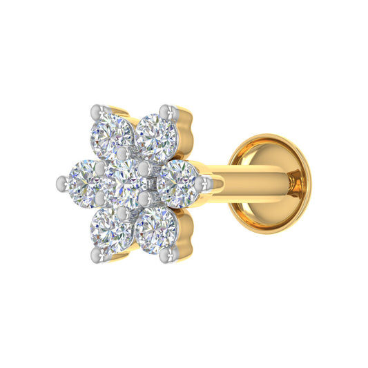 0.15 Carat 7-Stone Cluster Diamond Nose Pin Stud in 18K Yellow Gold