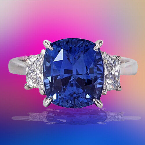 GIA Certified 8.04 Carat Cushion Cut Blue Sapphire Diamond Gold Ring
