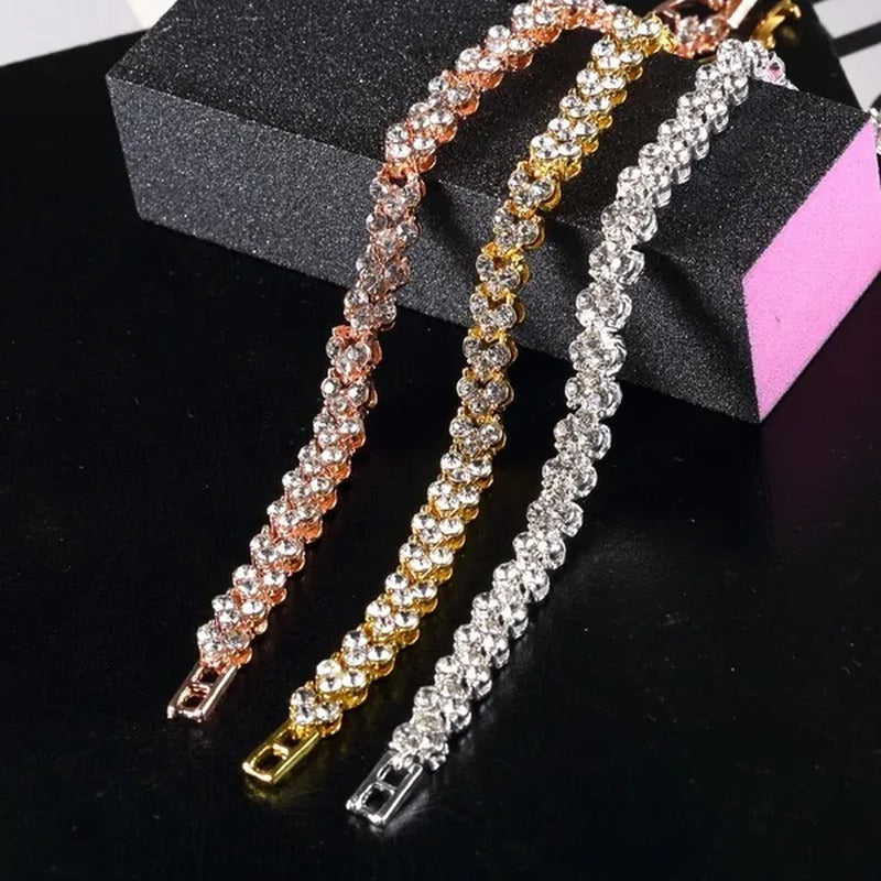 Fashion Roman Style Women'S 925 Sterling Silver Crystal Diamond Bracelet Gold an